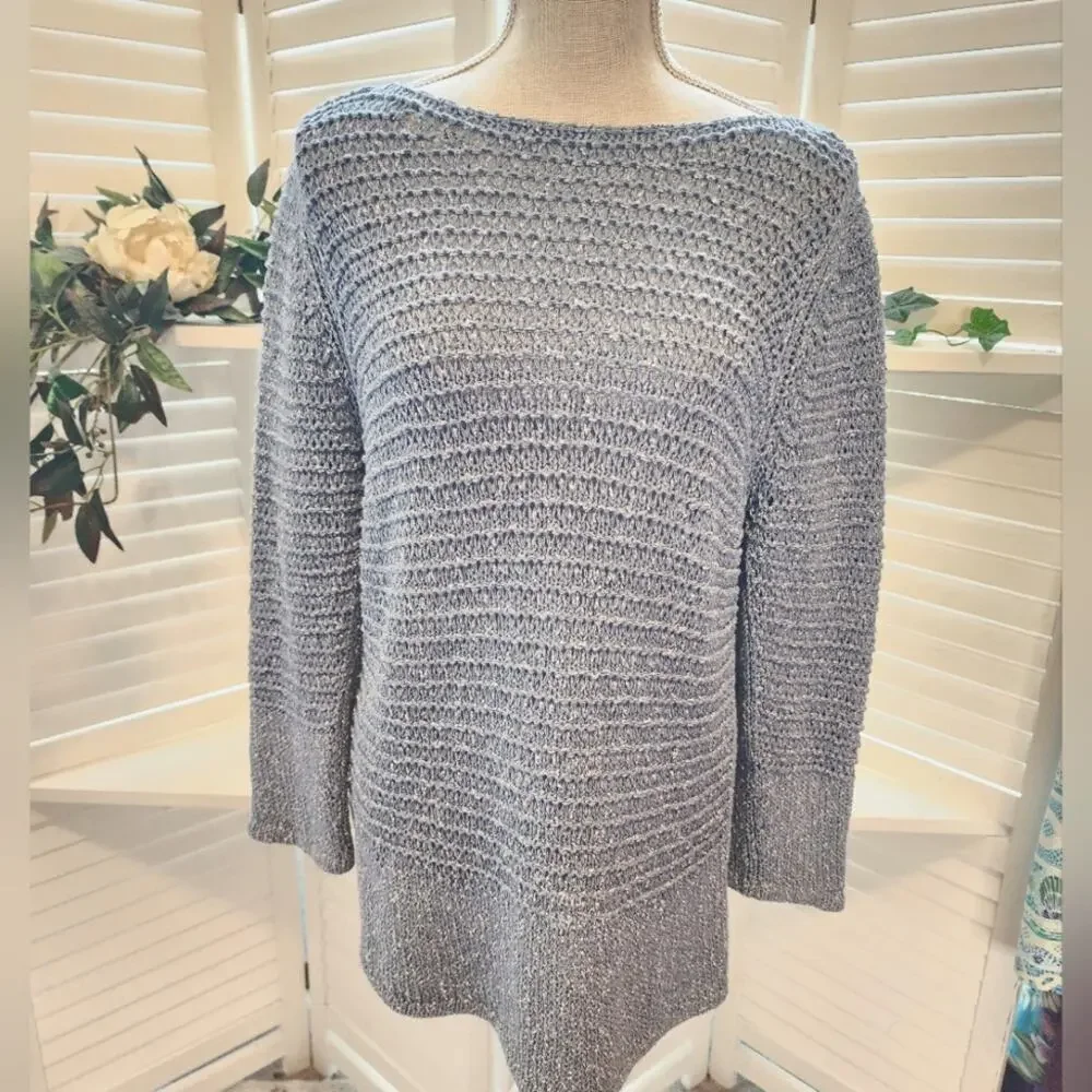 LAFAYETTE 148 NEW YORK CABLE KNIT BLUE SWEATER LARGE